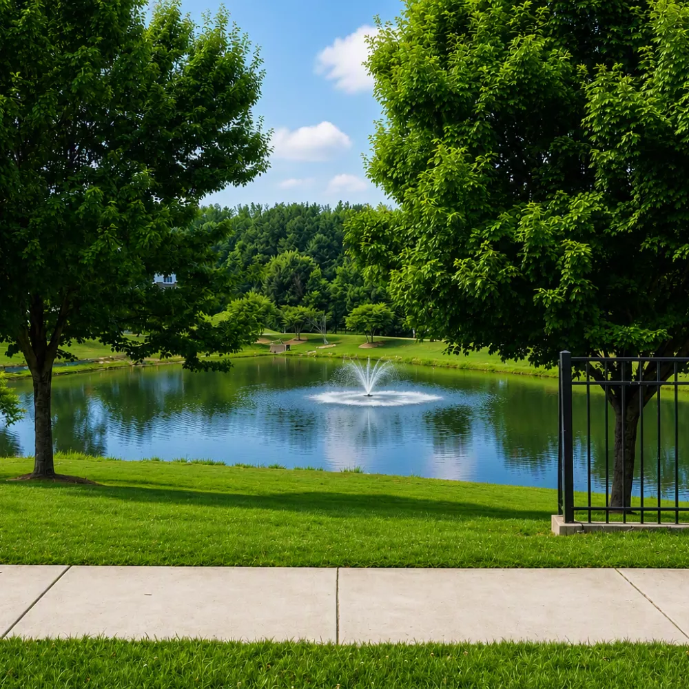 Pond with walking trails at The Mills