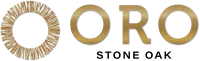 Logo: A golden circular graphic with radiating lines, beside "ORO" in gold text, and "STONE OAK" in smaller black text below.