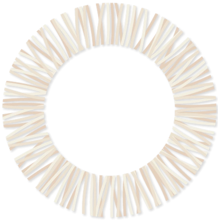 Graphic: Circular frame made of light-colored, thin rectangular strips with subtle shadows.
