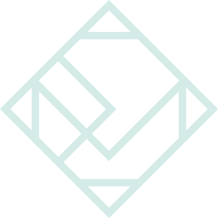 Light blue abstract geometric logo, a diamond outline filled with intricate intersecting lines.